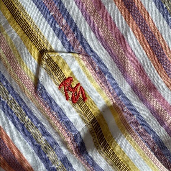 Robert Graham Striped Embroidered Pastel Button Down Shirt Classic Fit Size L - Picture 10 of 13